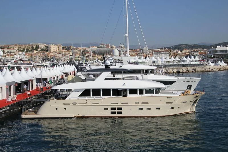 a large white boat in the water aboard DON MICHELE Yacht for Sale