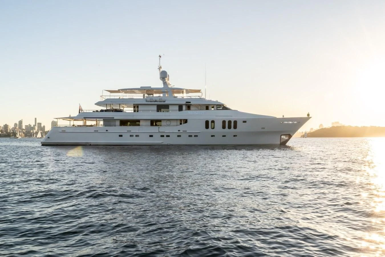 a large white boat on the water aboard MOATIZE Yacht for Sale