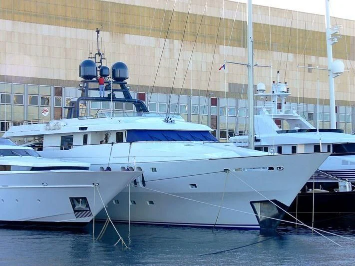 a couple of boats are parked in a large building aboard MOATIZE Yacht for Sale
