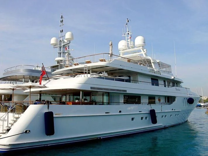 a large white boat aboard MOATIZE Yacht for Sale