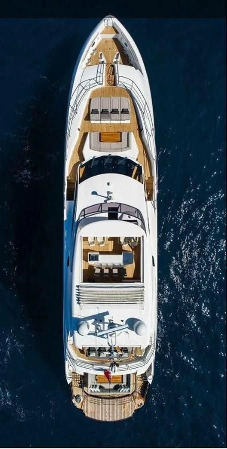 a white and orange boat aboard SUNSEEKER 115 SPORT YACHT Yacht for Sale