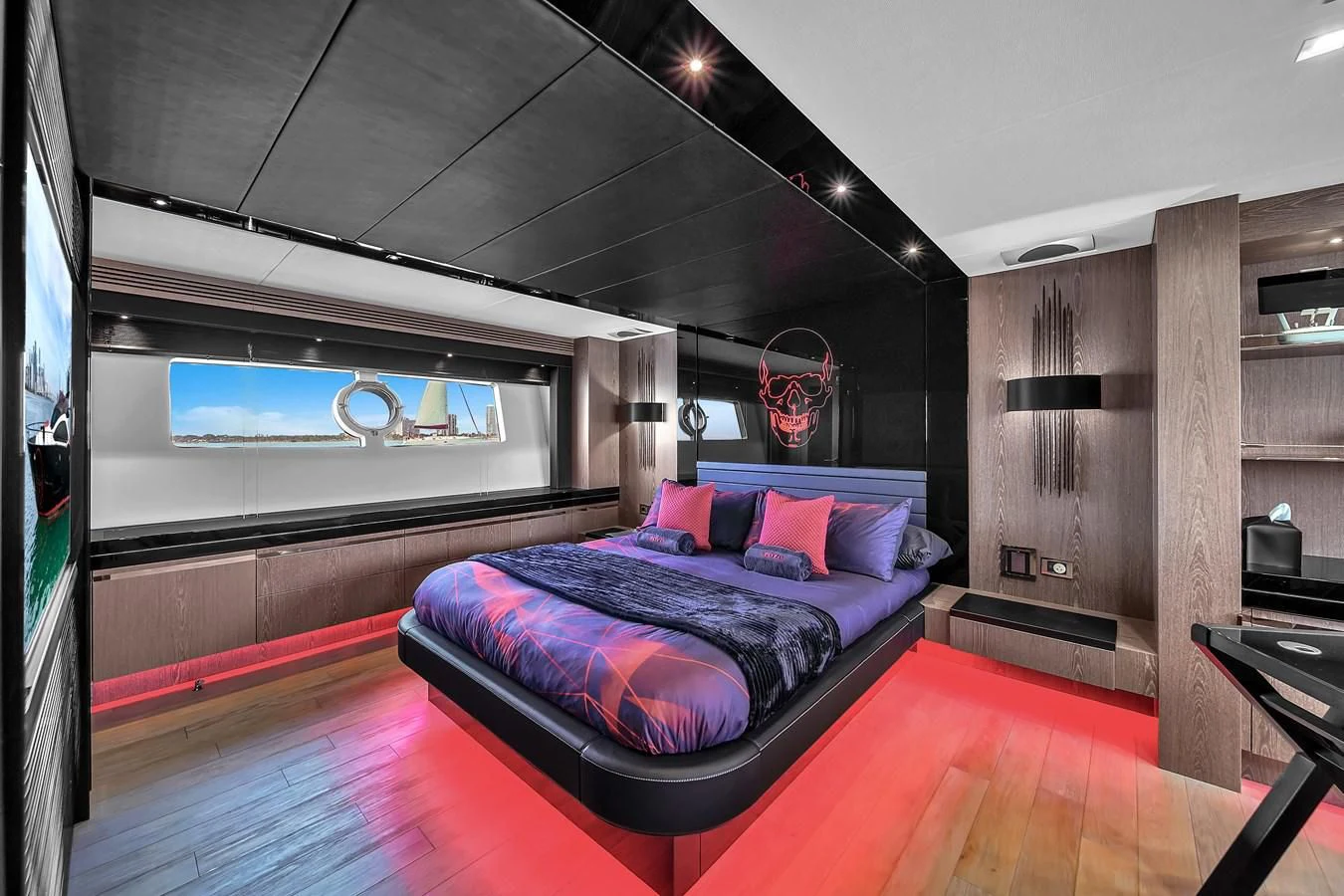 a bed in a room aboard SUNSEEKER 115 SPORT YACHT Yacht for Sale