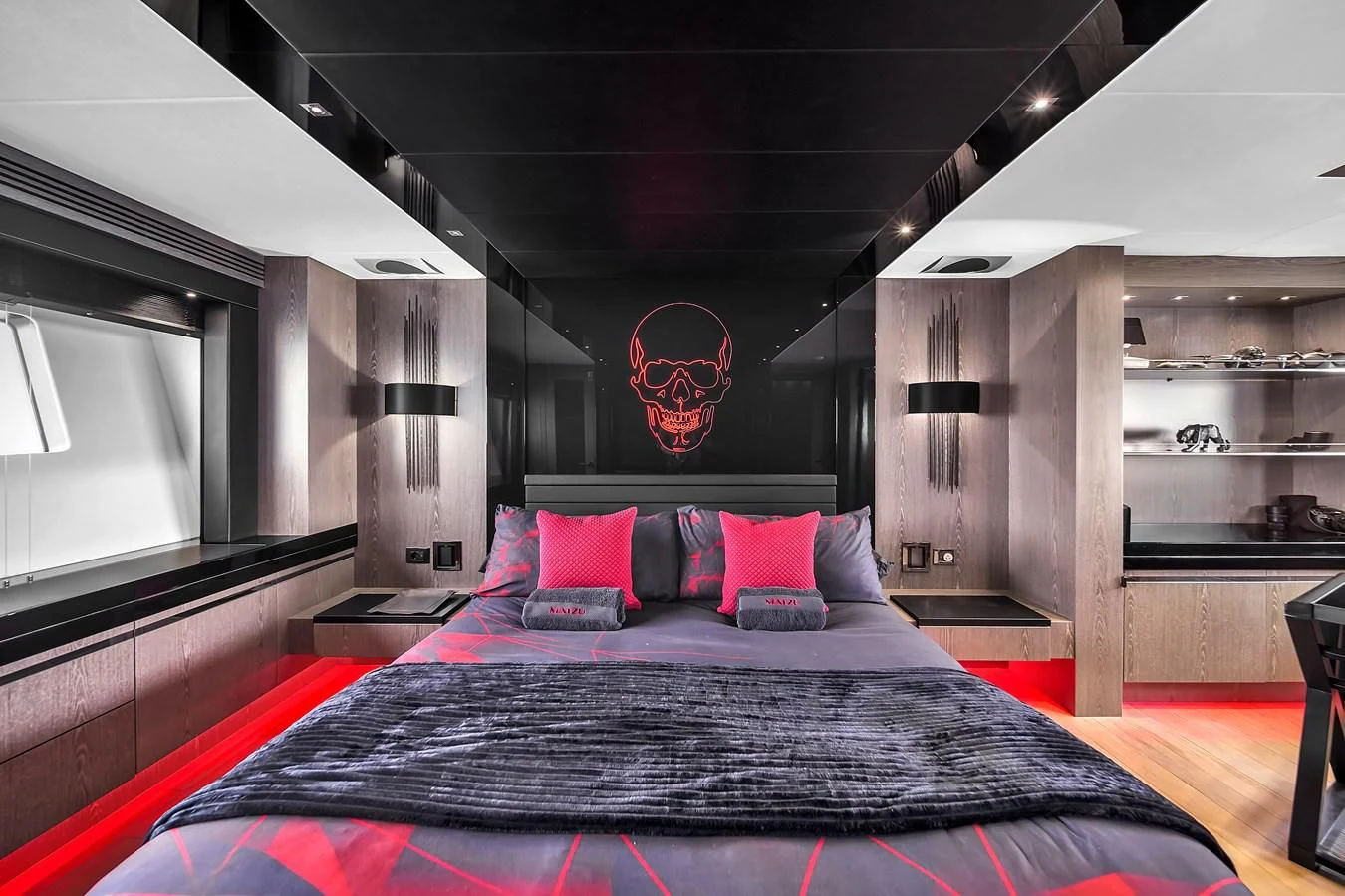 a bed in a room aboard SUNSEEKER 115 SPORT YACHT Yacht for Sale