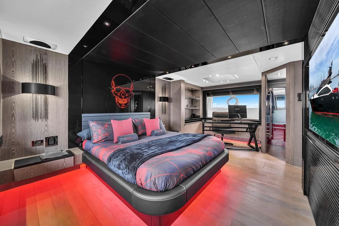 a bed in a room aboard SUNSEEKER 115 SPORT YACHT Yacht for Sale
