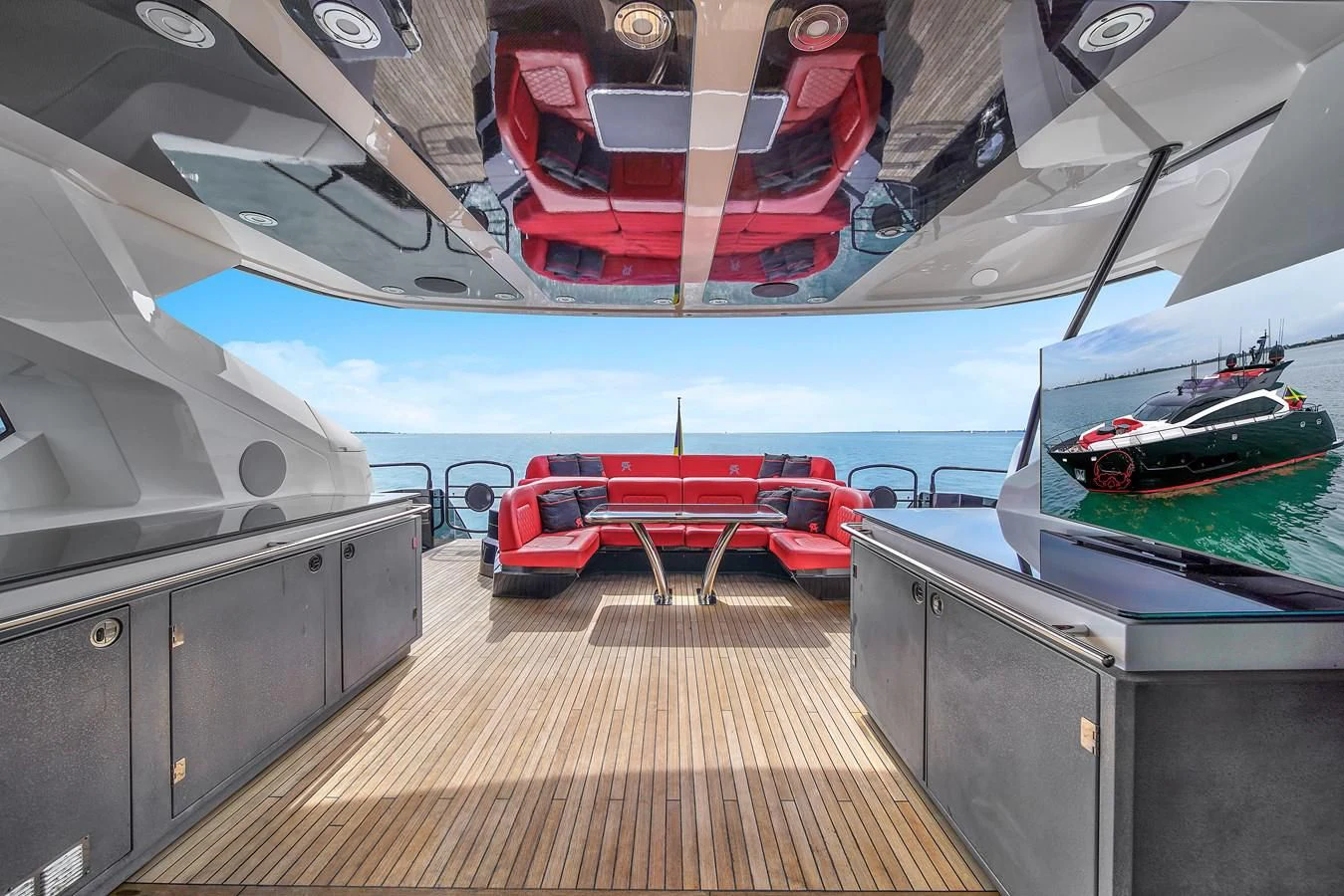 a boat on a deck aboard SUNSEEKER 115 SPORT YACHT Yacht for Sale
