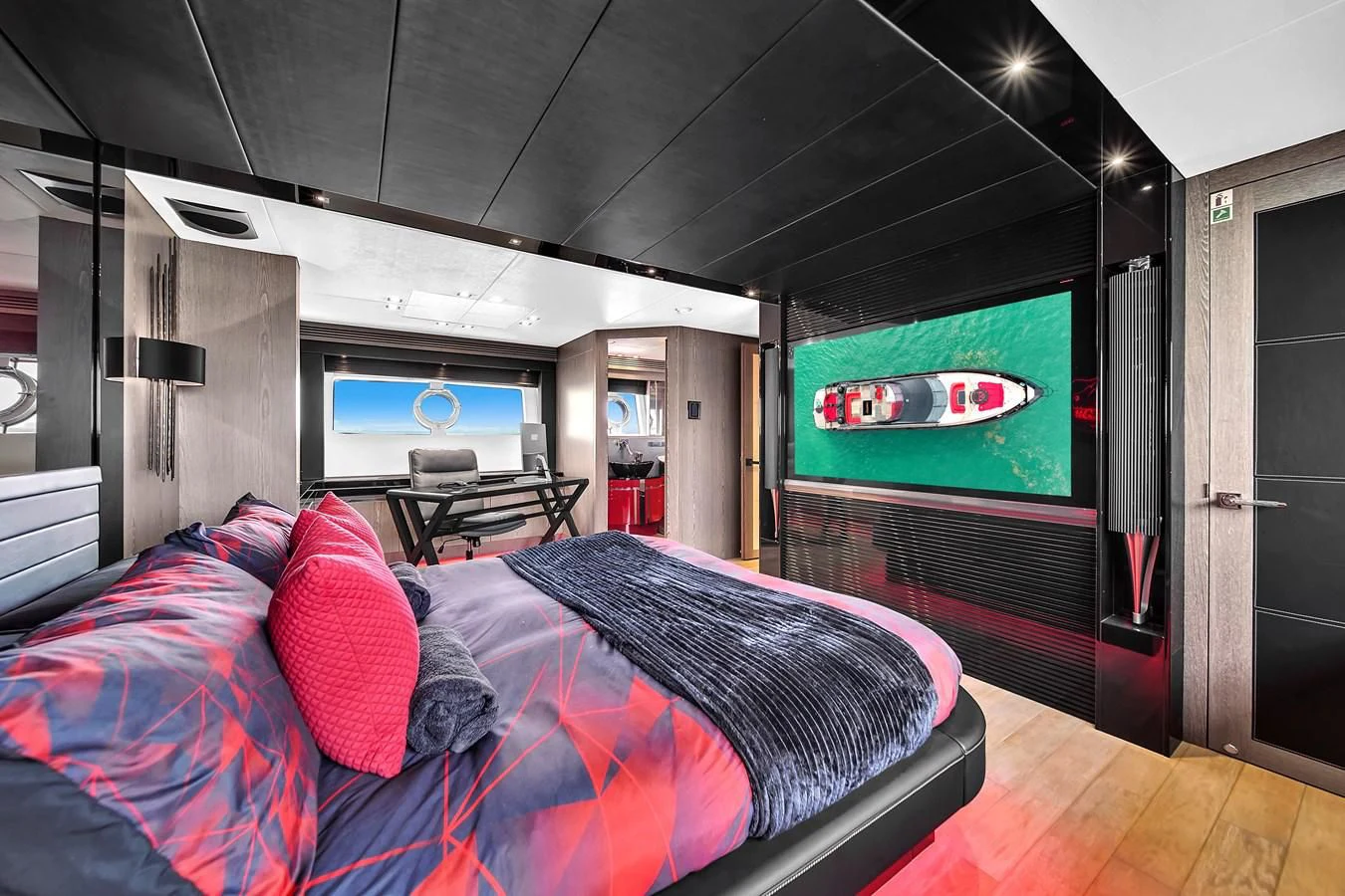 a bed in a room aboard SUNSEEKER 115 SPORT YACHT Yacht for Sale