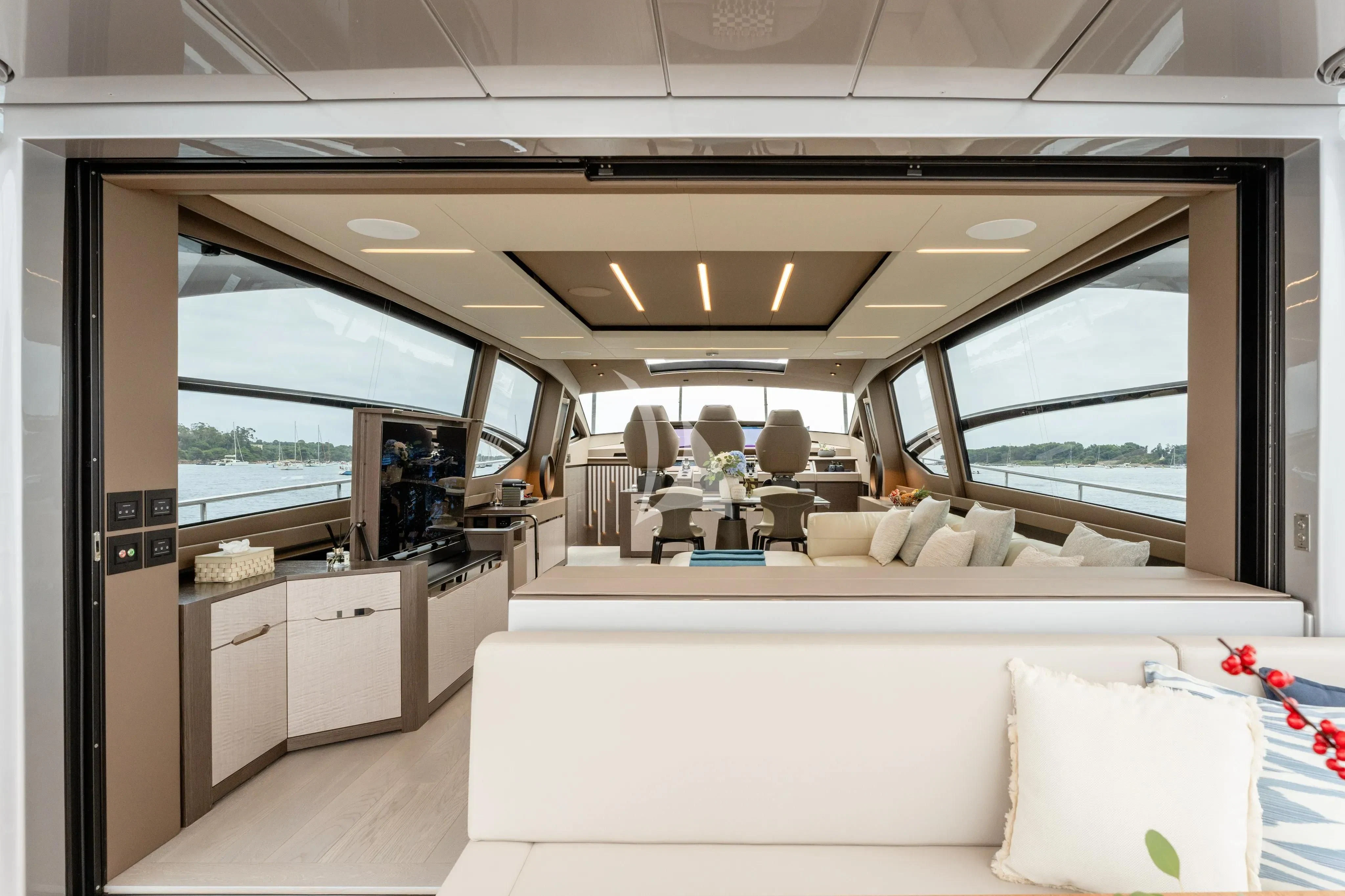 inside of a car aboard CHERRY Yacht for Charter