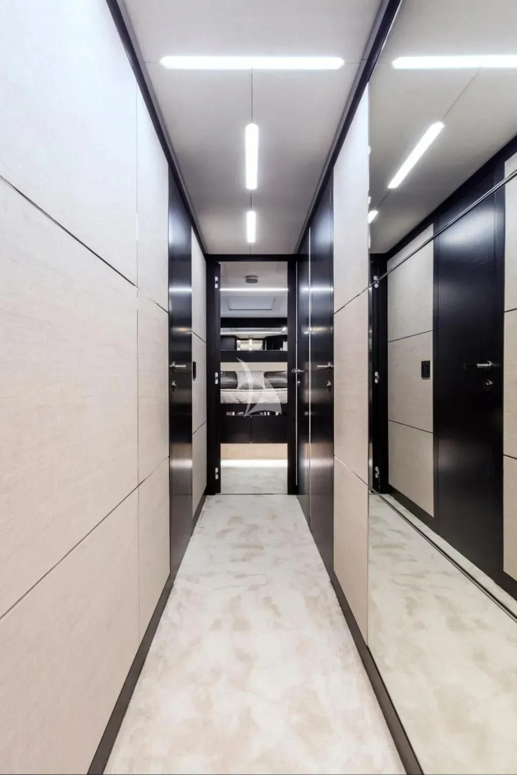 a hallway with doors aboard CHERRY Yacht for Charter