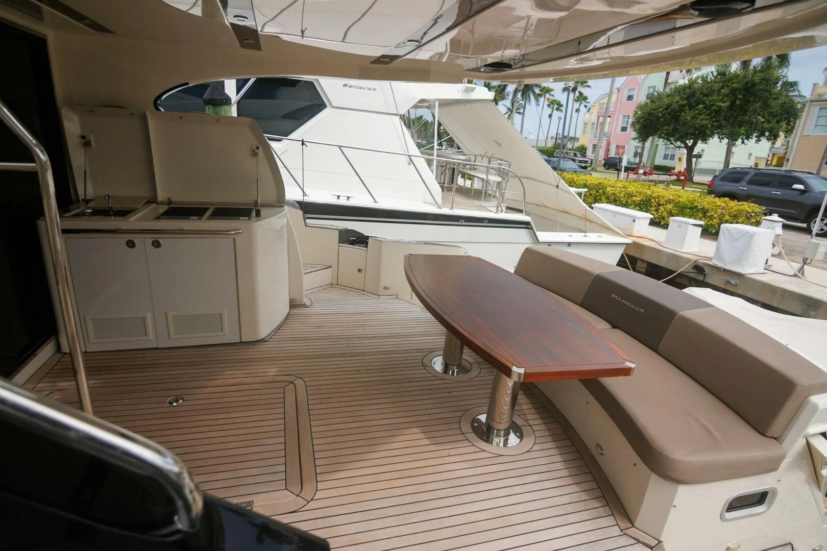 a car on a road aboard PARALOS Yacht for Charter
