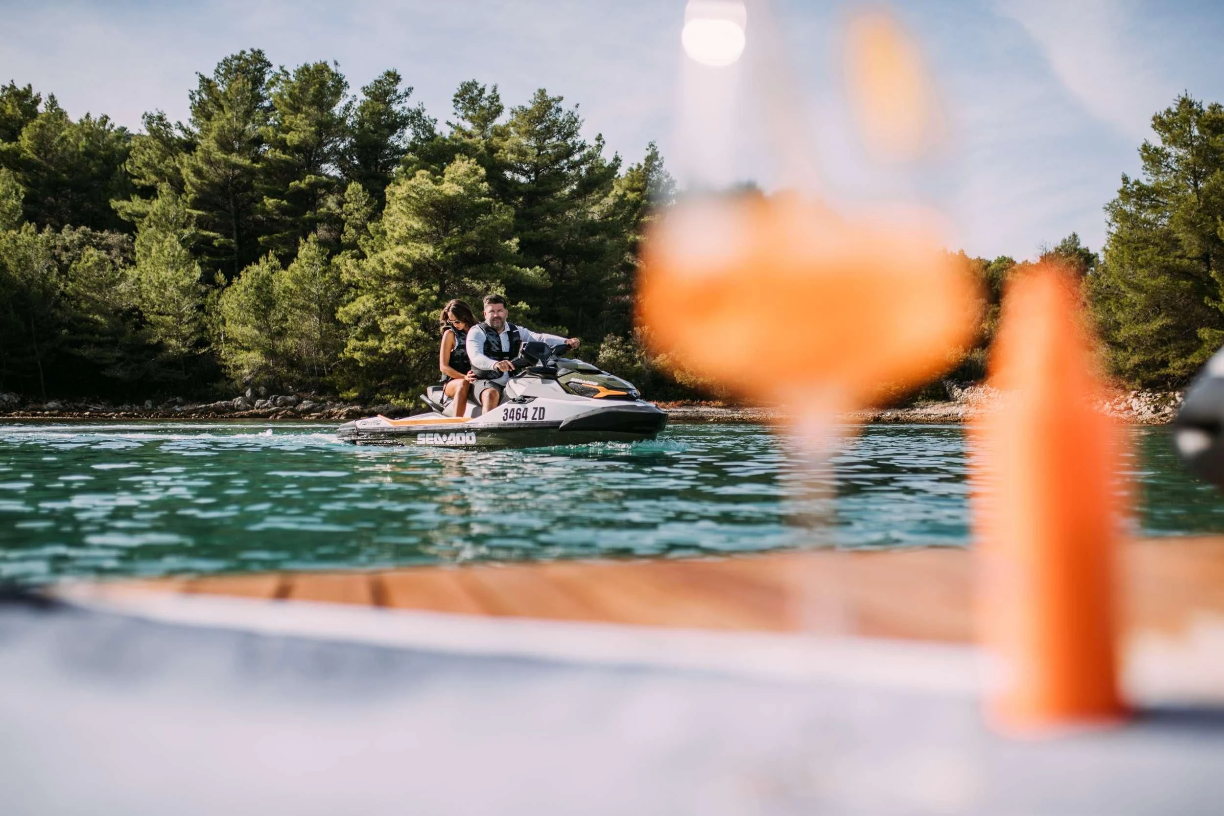 a couple of people on a boat aboard PARALOS Yacht for Charter
