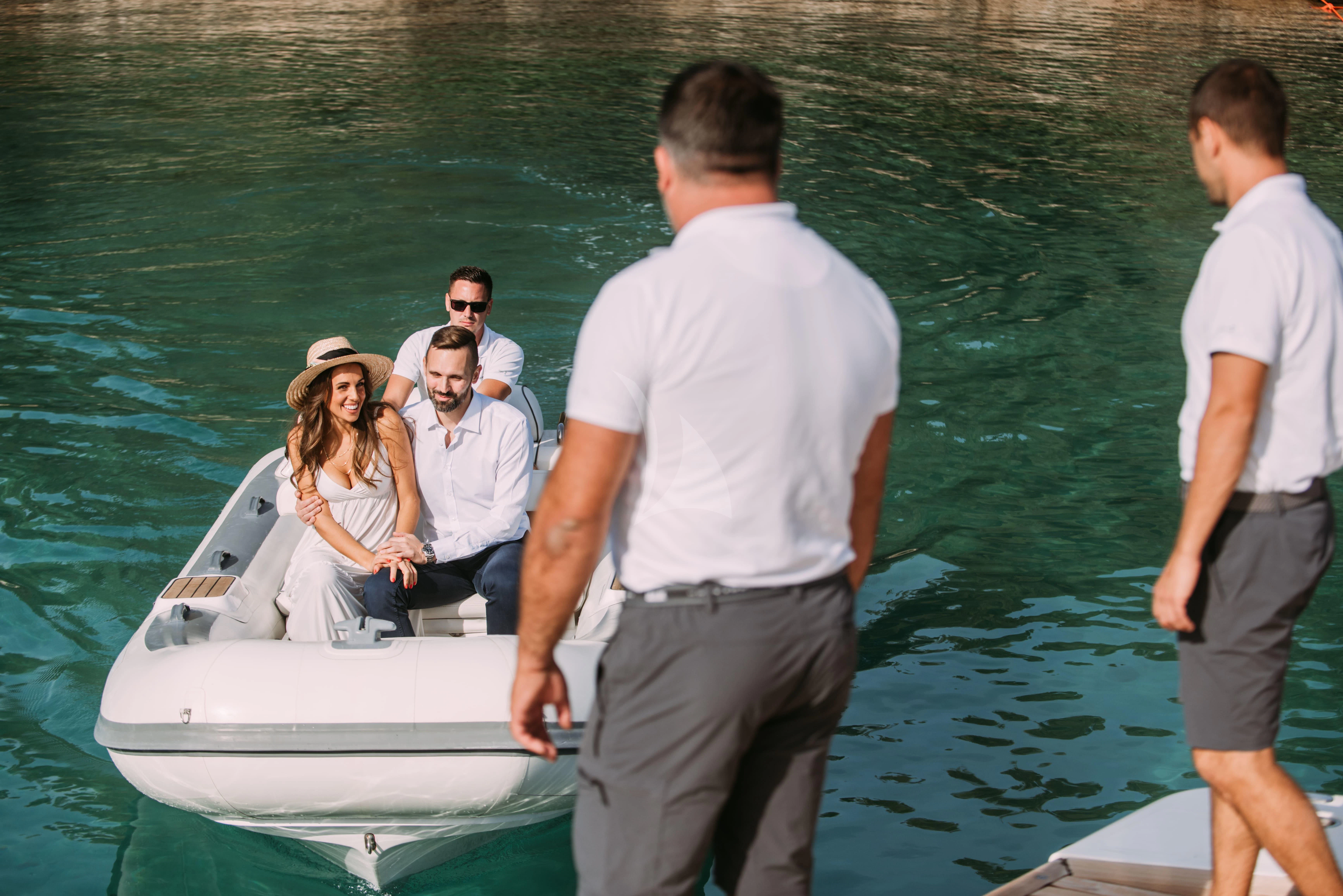 a group of people on a boat aboard PARALOS Yacht for Charter