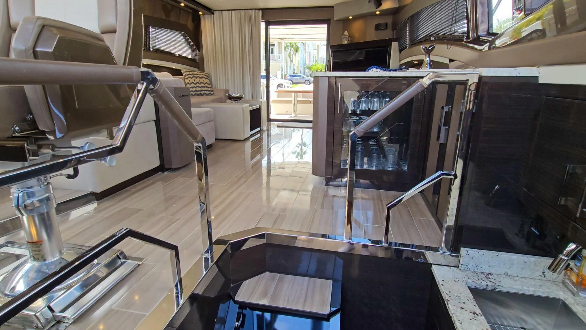a room with a table and chairs aboard PARALOS Yacht for Charter