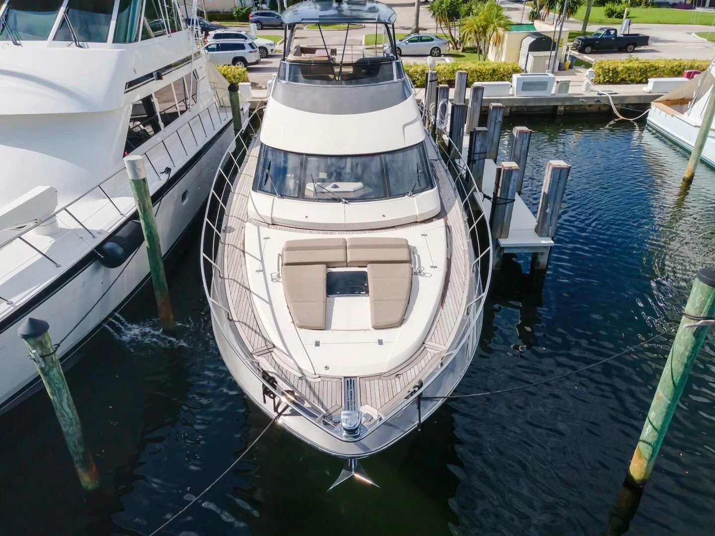 a boat is parked in a harbor aboard PARALOS Yacht for Charter