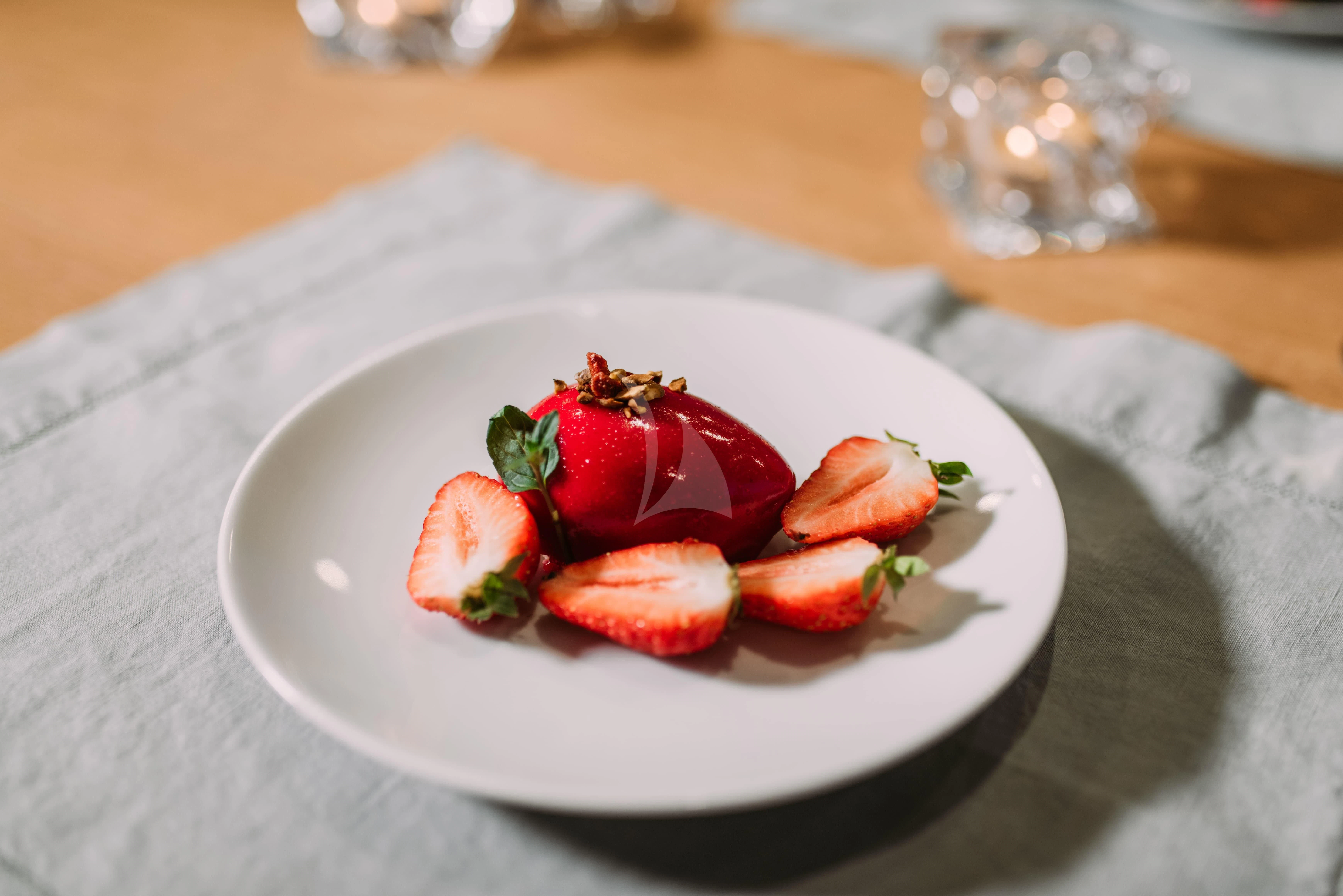 a plate of food aboard PARALOS Yacht for Charter