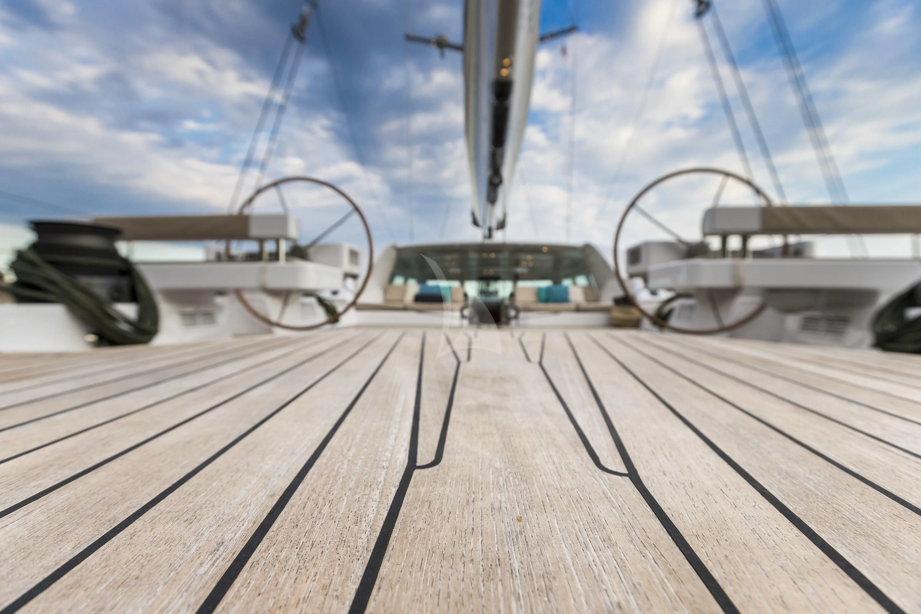 a wooden deck with cannons and cannons aboard GLISS Yacht for Sale