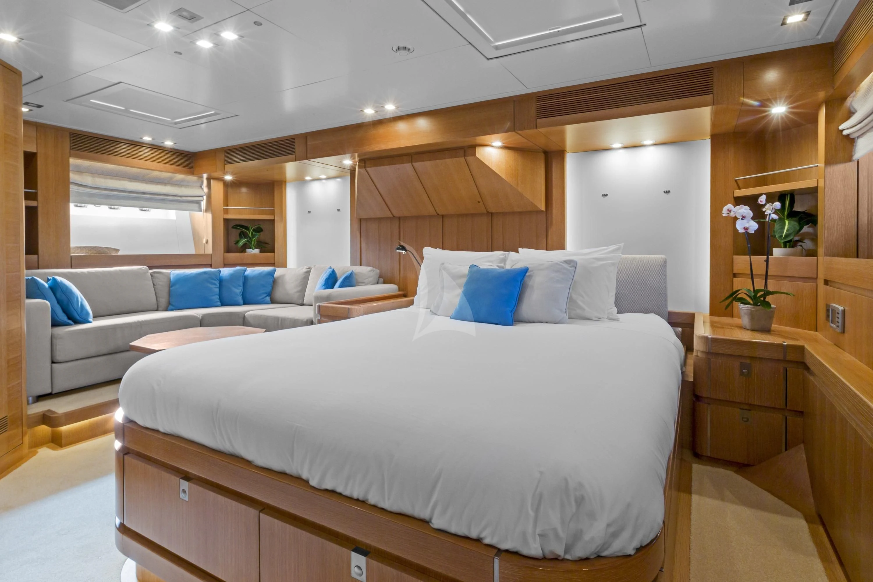 a bed in a room aboard GLISS Yacht for Sale