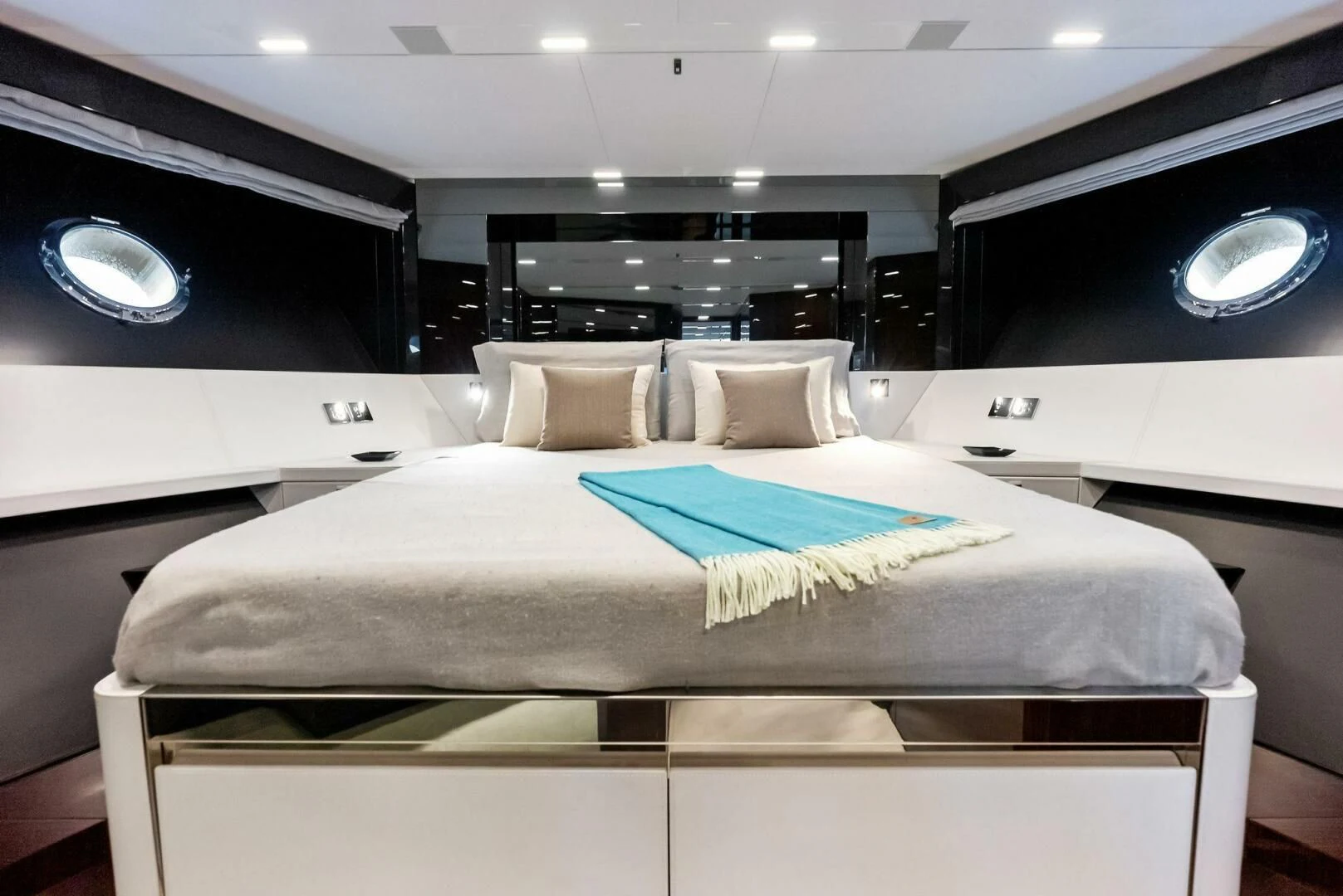 a bed in a room aboard OUR TRADE Yacht for Sale