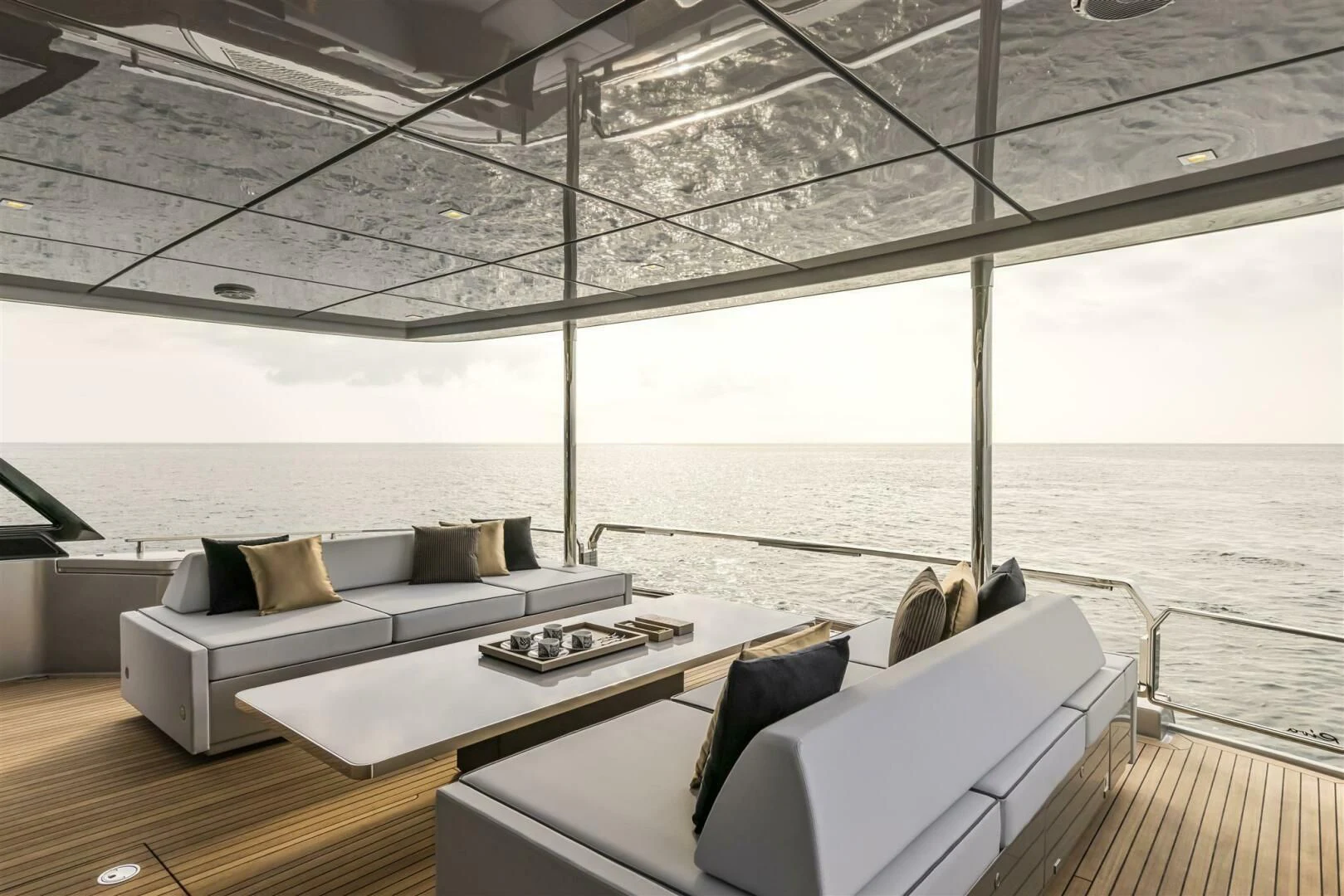 a room with a large window aboard OUR TRADE Yacht for Sale