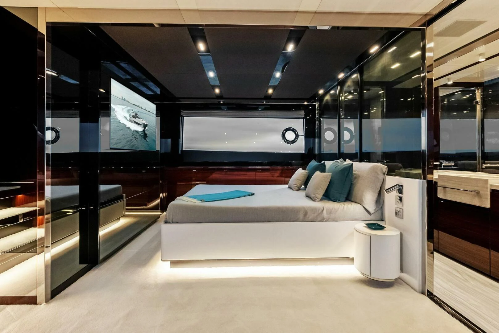 a bed in a room aboard OUR TRADE Yacht for Sale