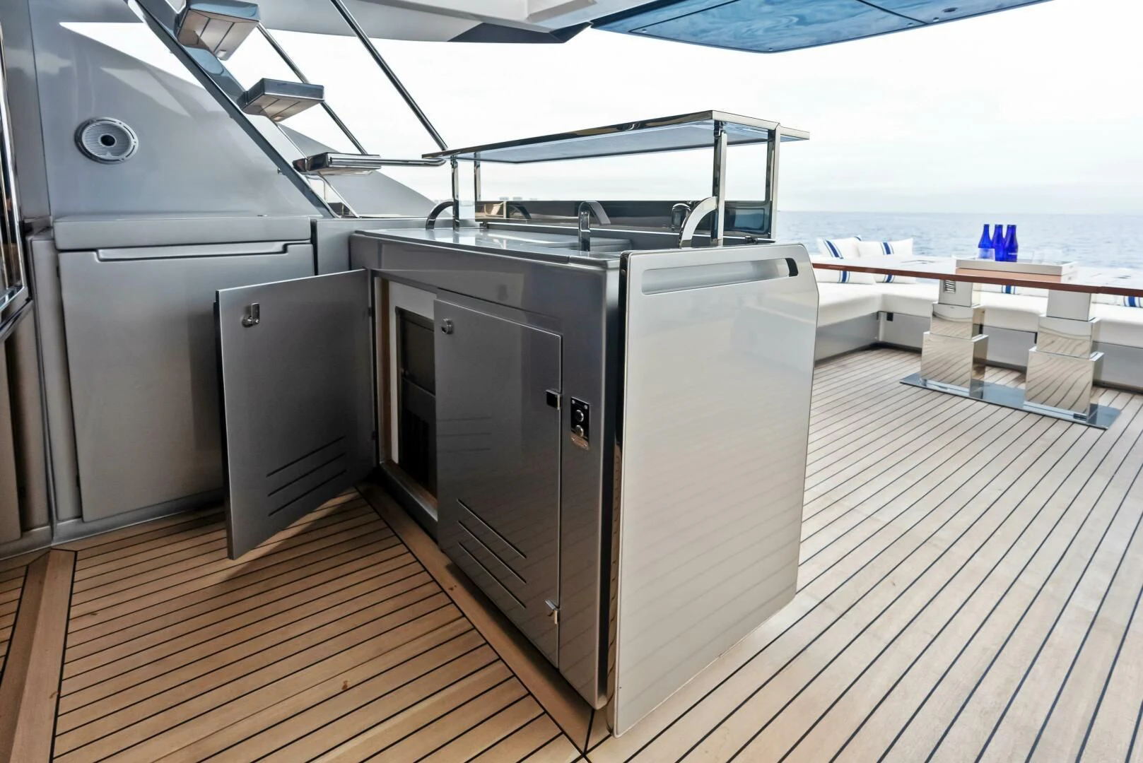 a large kitchen with a large window aboard OUR TRADE Yacht for Sale