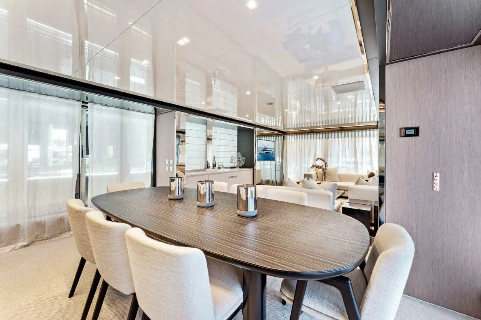 a room with a table and chairs aboard OUR TRADE Yacht for Sale