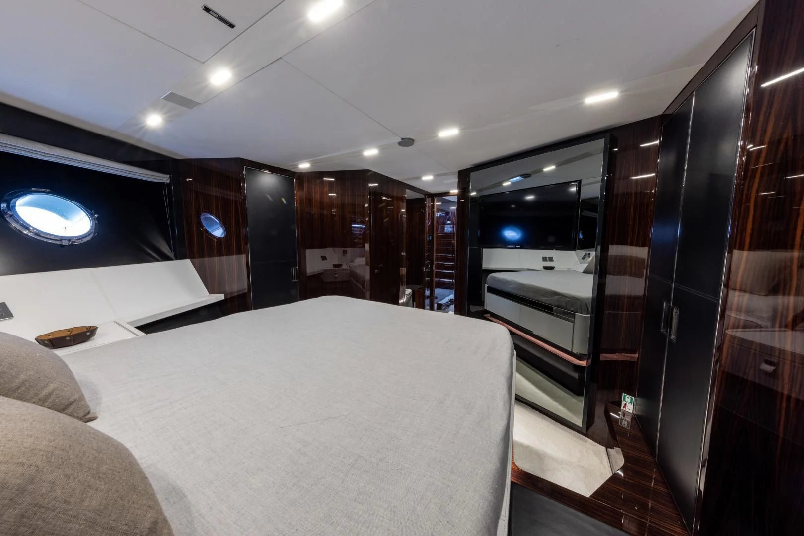 a bed in a room aboard OUR TRADE Yacht for Sale