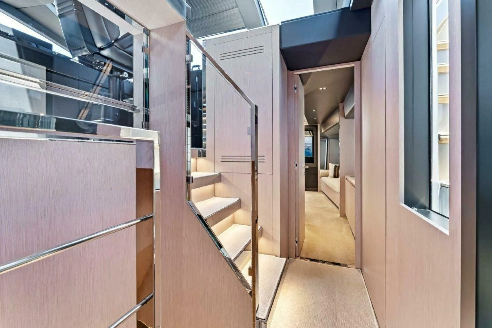 a hallway with several doors aboard OUR TRADE Yacht for Sale