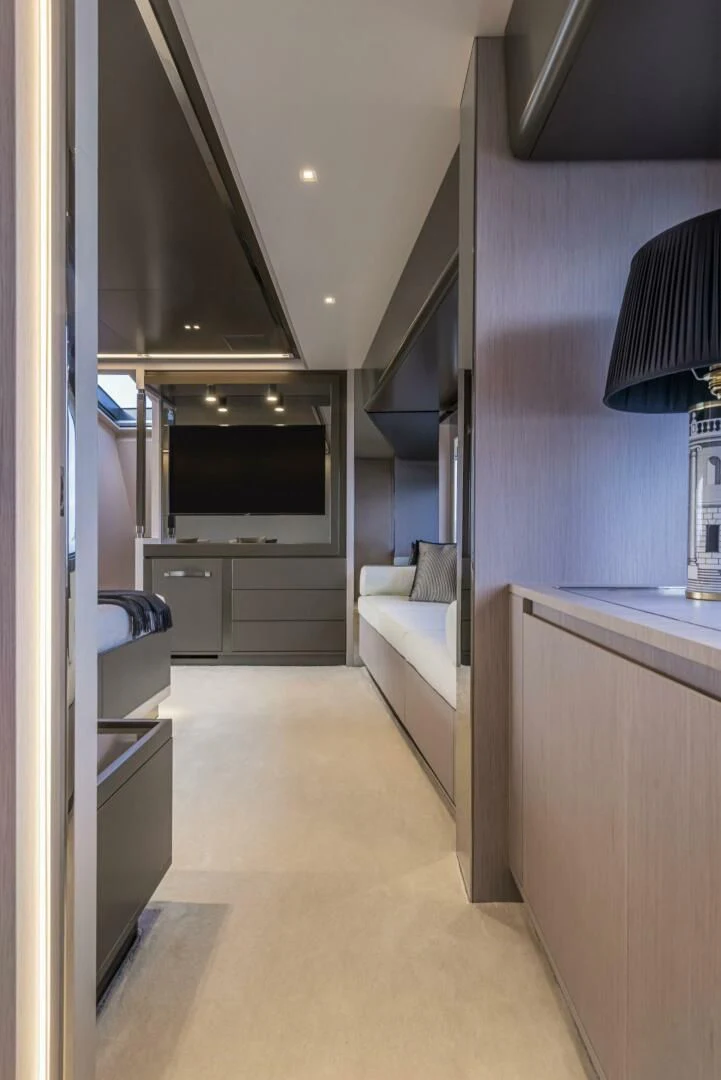 a room with a bed and a tv aboard OUR TRADE Yacht for Sale