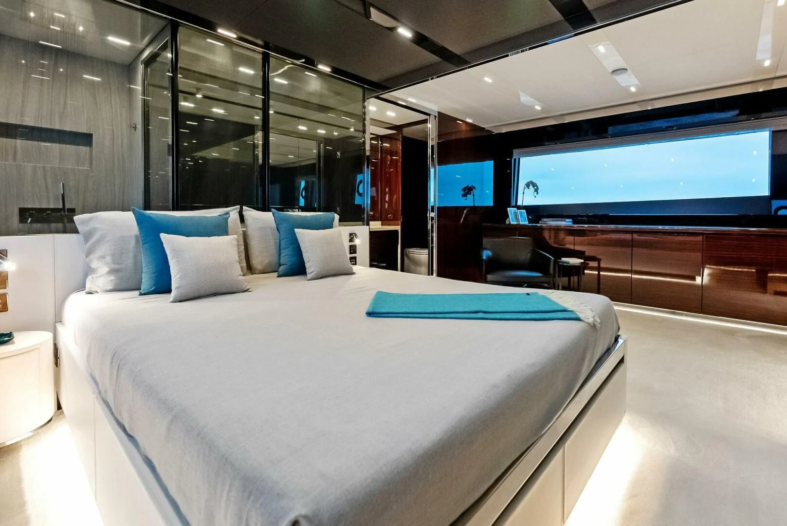 a bed in a room aboard OUR TRADE Yacht for Sale