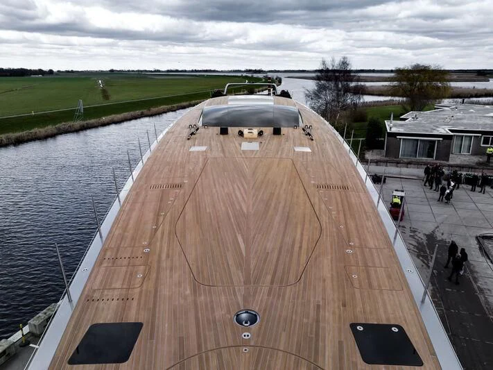 a long wooden dock aboard SARISSA Yacht for Sale