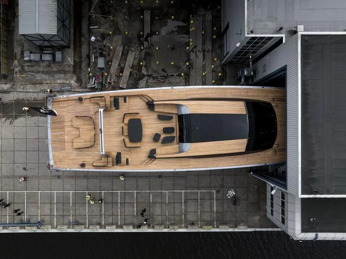 a building with a large square window aboard SARISSA Yacht for Sale