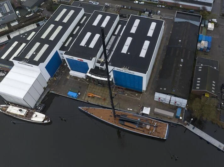 a building with a sign on the window aboard SARISSA Yacht for Sale