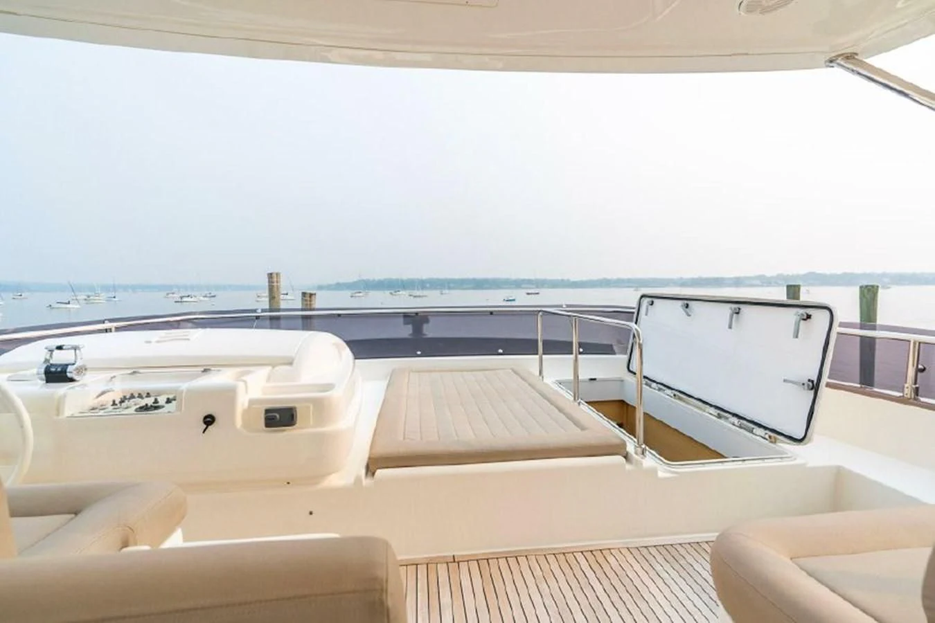 a room with a large window aboard FERRETTI Yacht for Sale