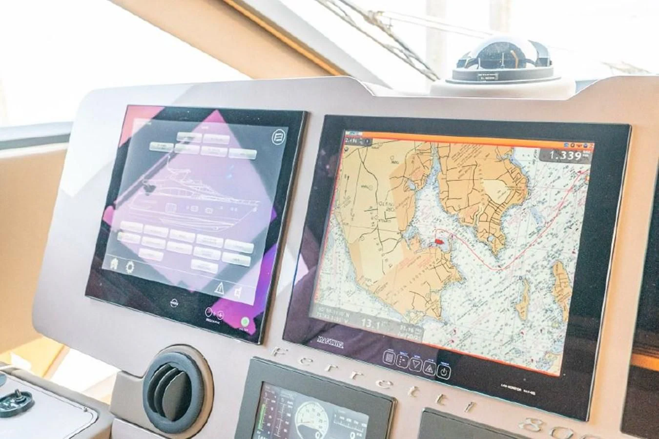 a computer monitor with a map on it aboard FERRETTI Yacht for Sale