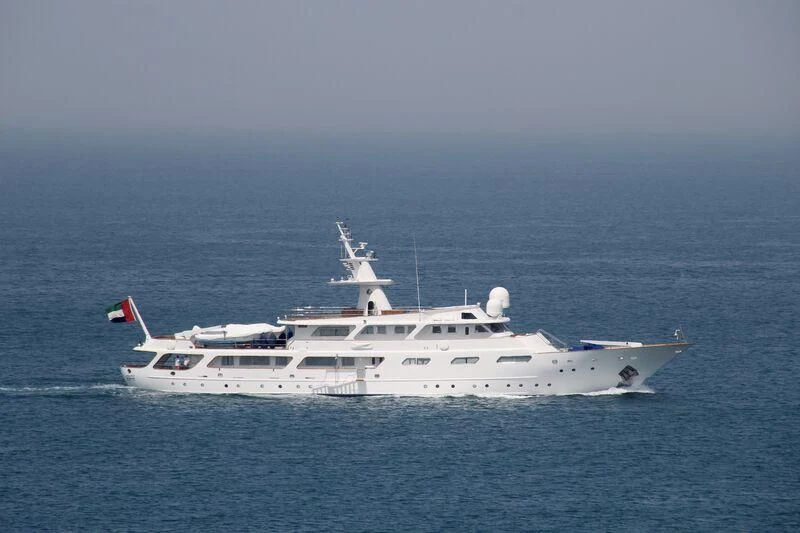 a white yacht in the water aboard UM HURAIR Yacht for Sale