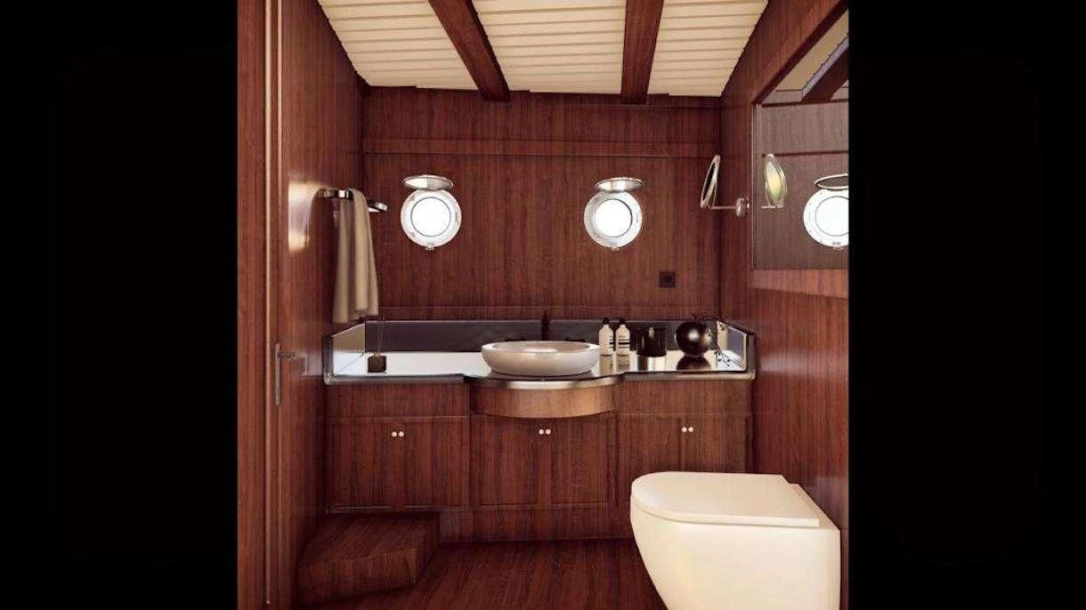a bathroom with a sink and toilet aboard QUEEN OF DATCA Yacht for Charter