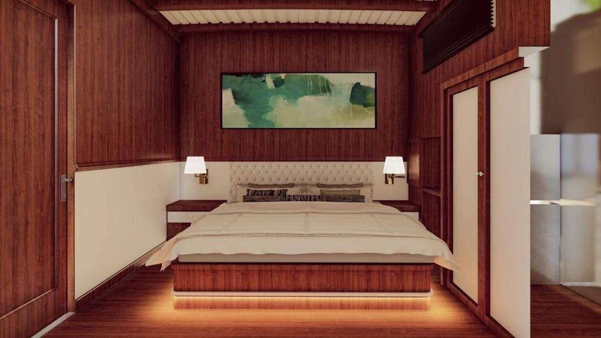 a bed in a room aboard QUEEN OF DATCA Yacht for Charter