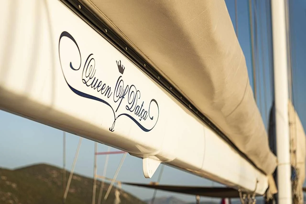 a close-up of a flag aboard QUEEN OF DATCA Yacht for Charter