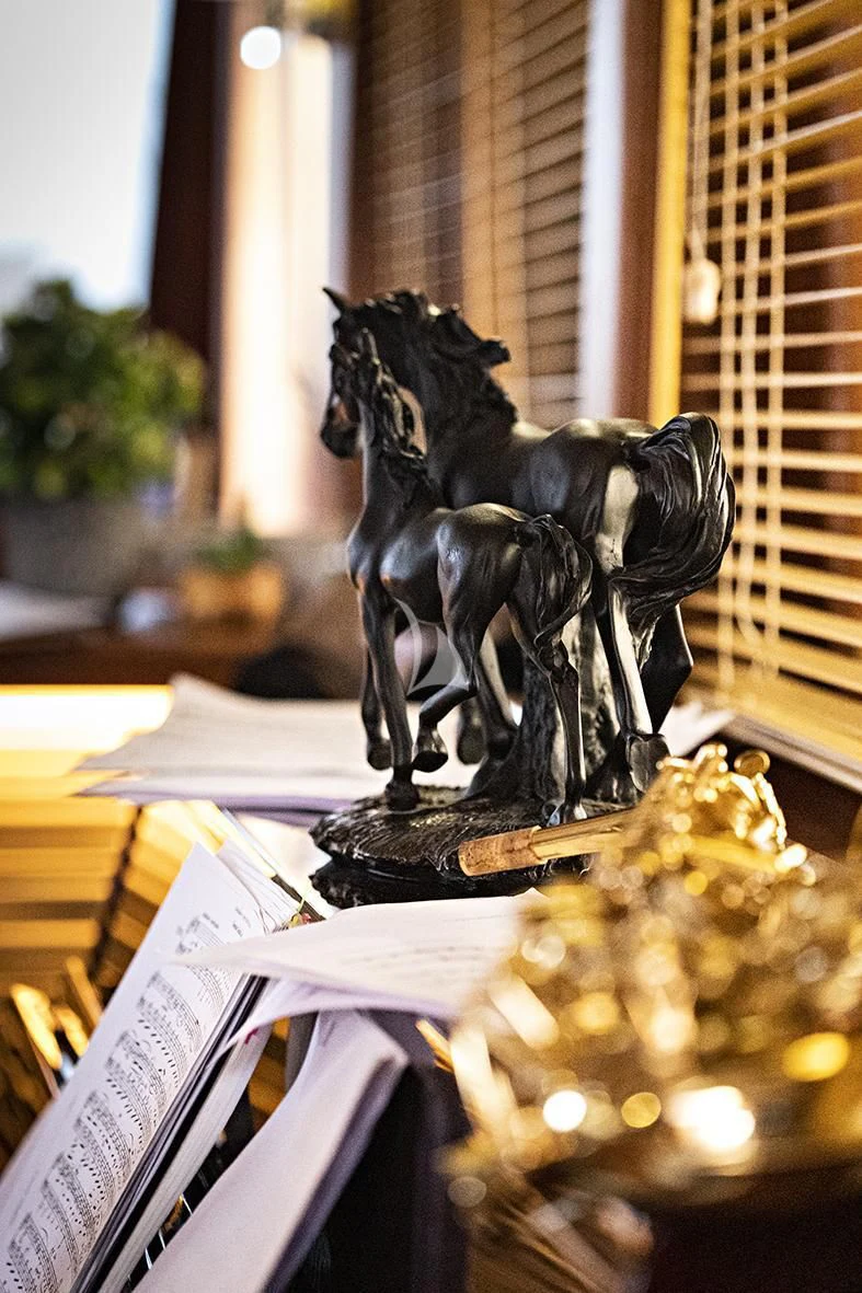 a statue of a person holding a book aboard QUEEN OF DATCA Yacht for Charter