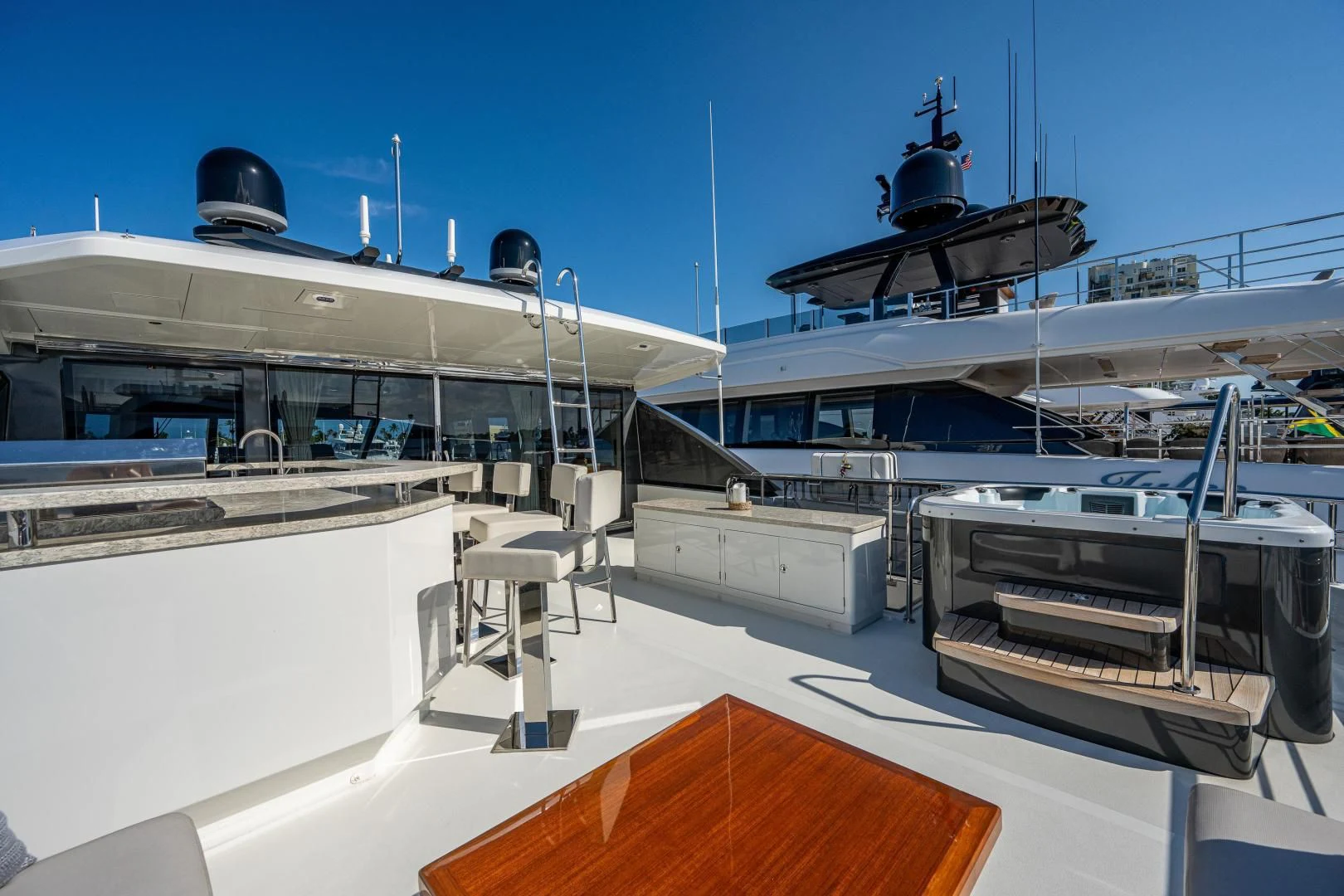 a large ship docked aboard SEASUITE Yacht for Charter