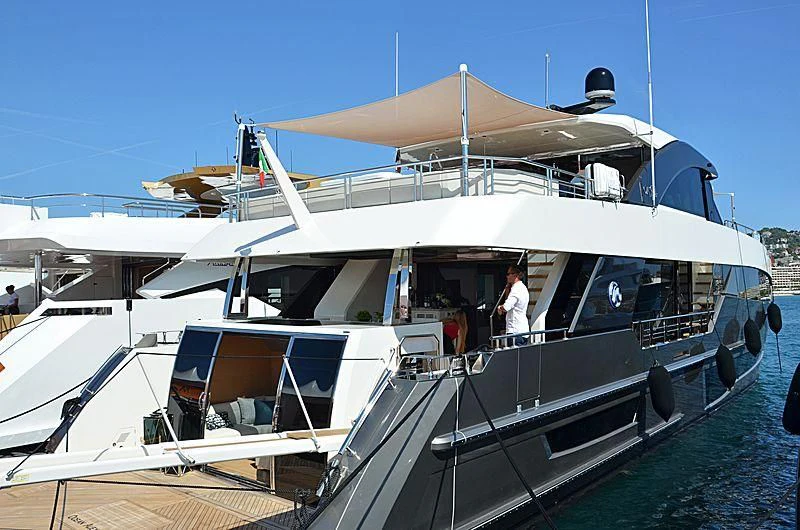 a boat with a canopy aboard SEASUITE Yacht for Charter