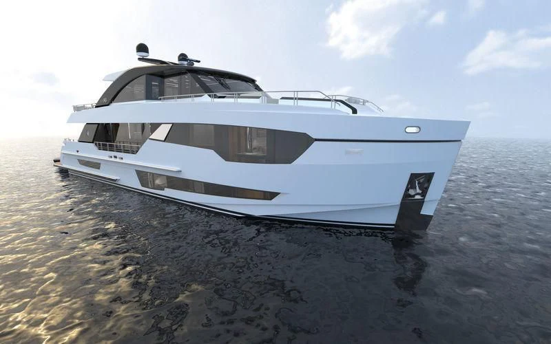 a white boat on a beach aboard SEASUITE Yacht for Charter