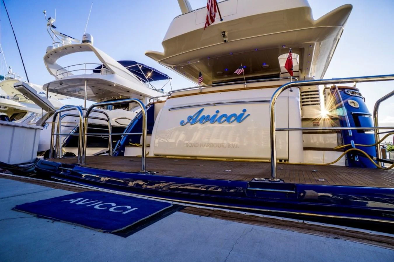 a boat on a dock aboard AVICCI Yacht for Sale