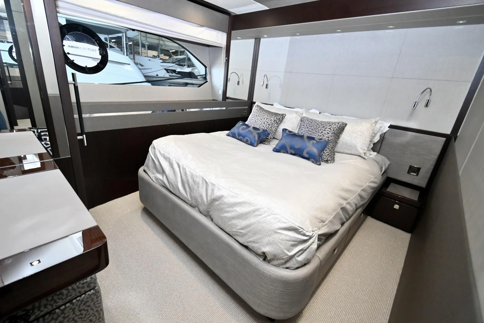 a bed in a room aboard CAESURA Yacht for Sale