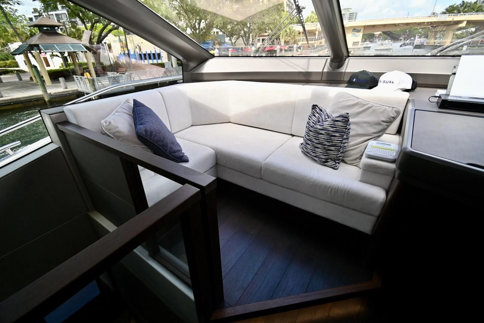 a couch on a porch aboard CAESURA Yacht for Sale