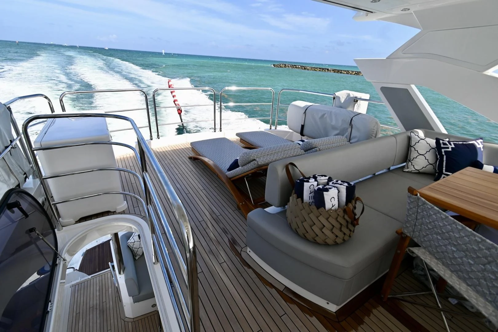 a boat with a basket on the deck aboard CAESURA Yacht for Sale