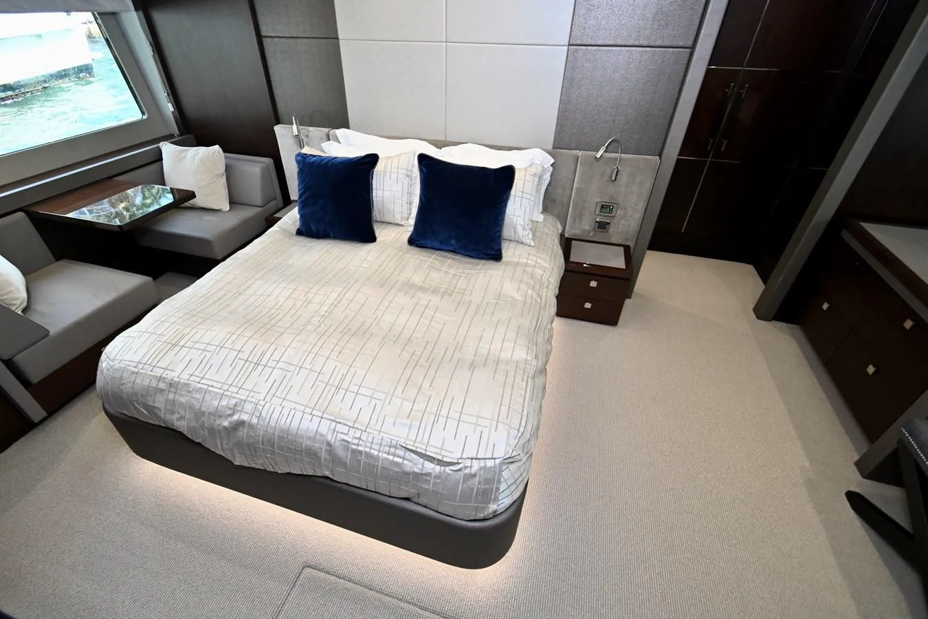 a bed in a room aboard CAESURA Yacht for Sale