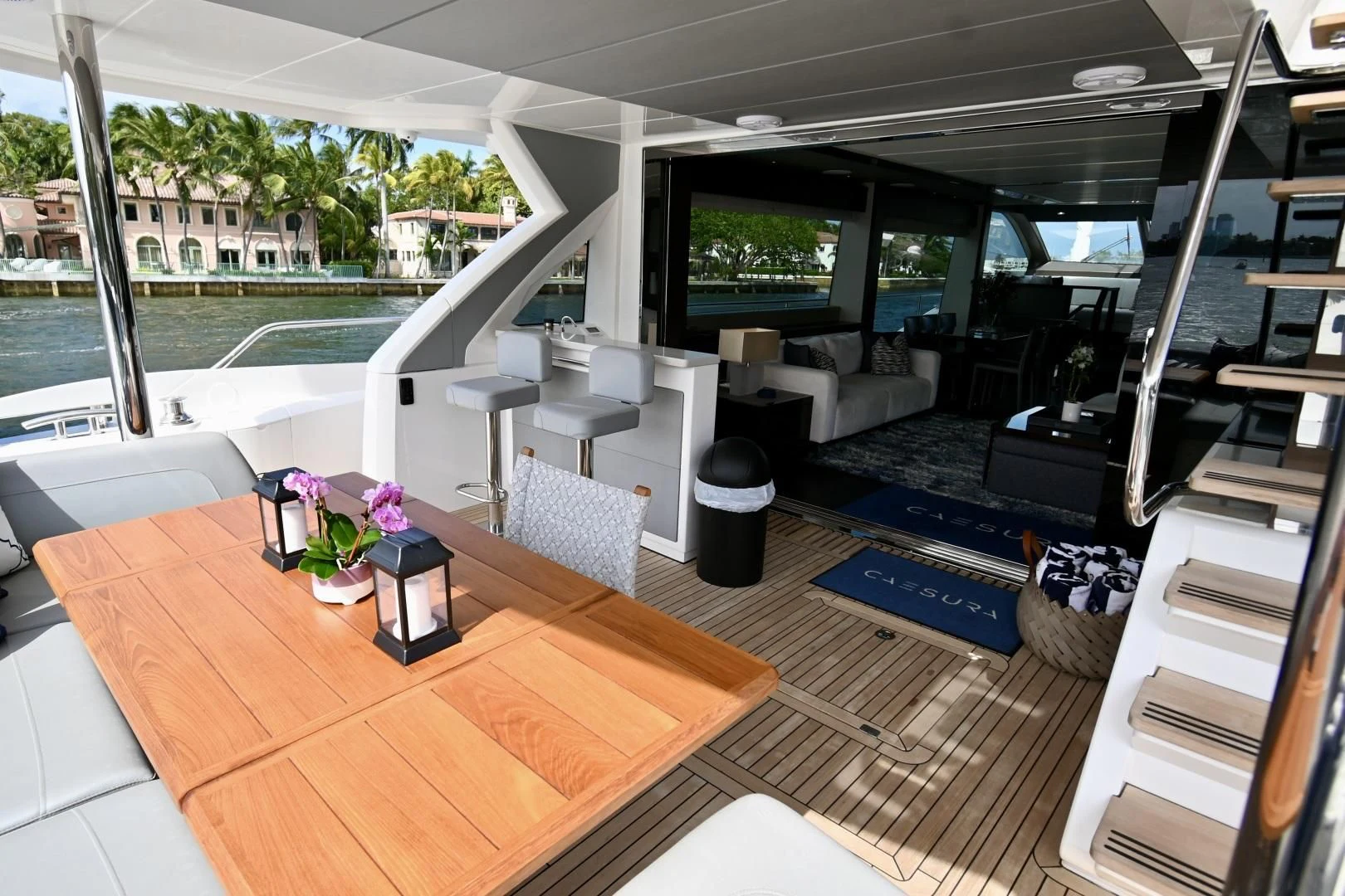 a room with a table and chairs aboard CAESURA Yacht for Sale