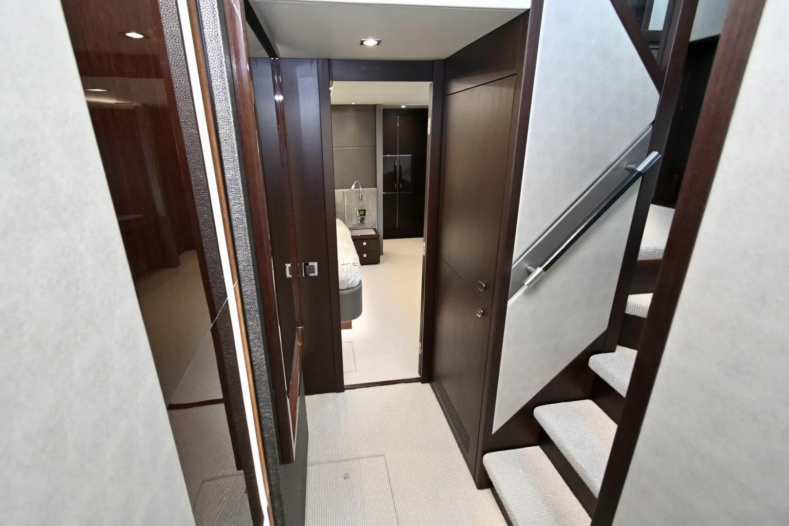 a hallway with doors aboard CAESURA Yacht for Sale