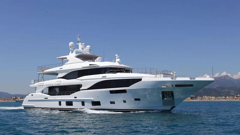 a white yacht in the water aboard OLI Yacht for Sale